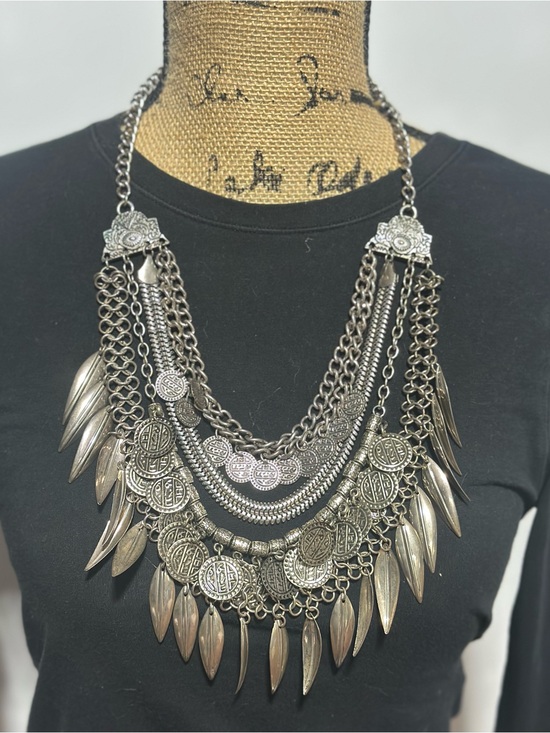 Jewelry - Statement Silver-Tone Layered Coin Fringe Necklace